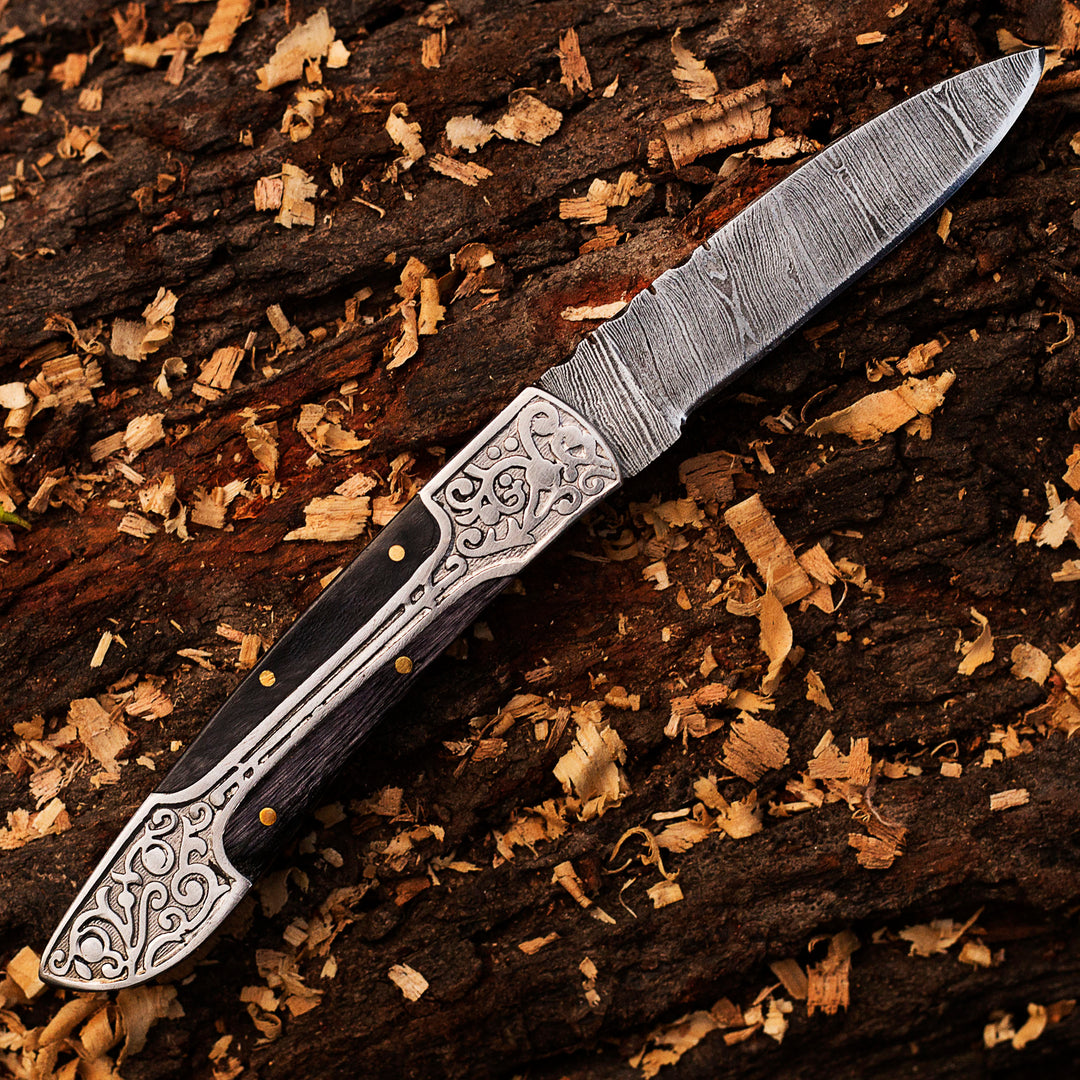 Damascus Pocket knife, Folding Blade, Every Day Carry Knife , Damascus Folder, Best Gift For Him, Engraved Handle Handmade Knife for Men USA