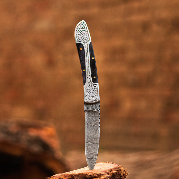 Damascus Pocket knife, Folding Blade, Every Day Carry Knife , Damascus Folder, Best Gift For Him, Engraved Handle Handmade Knife for Men USA