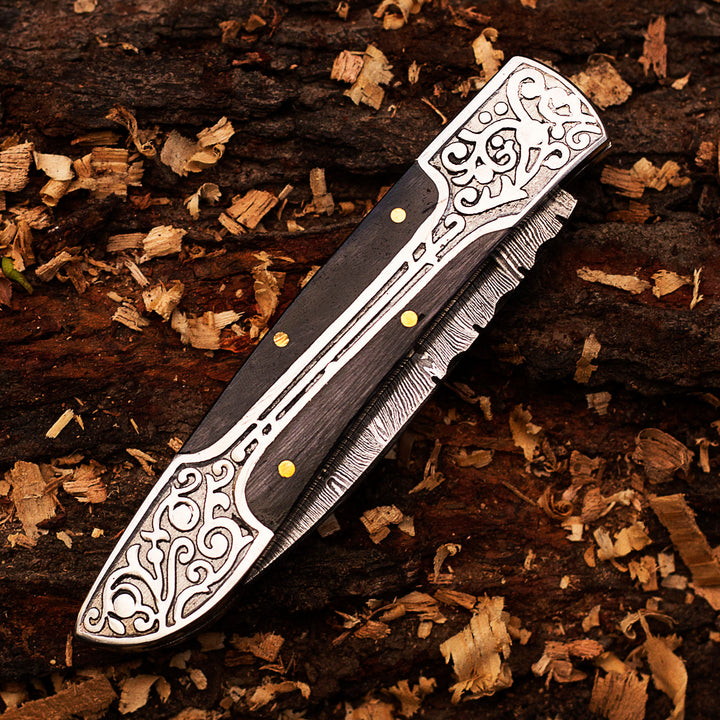 Damascus Pocket knife, Folding Blade, Every Day Carry Knife , Damascus Folder, Best Gift For Him, Engraved Handle Handmade Knife for Men USA