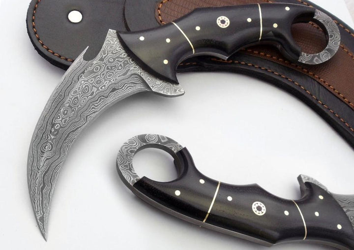 Custom Handmade Rain Drop Pattern Damascus Steel Karambit Knife Come With Leather sheath / Best Gift item / Xmas Gift / Birthday Gift / Father day gift / Gift for Husband / Gift for him/her