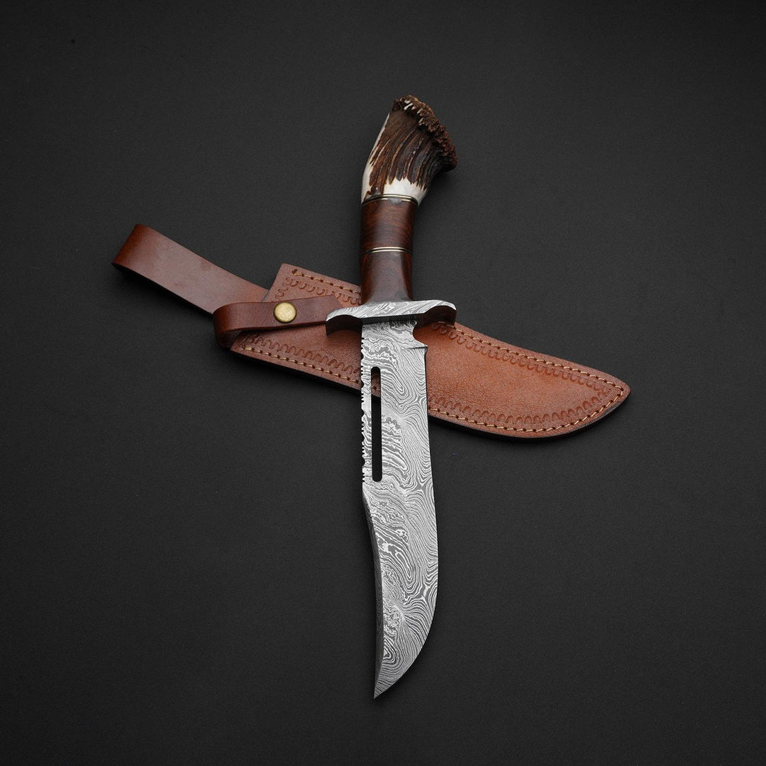 Handmade Damascus Steel Sharp Blade Bowie Knife With Unique Handle Best Gift Item