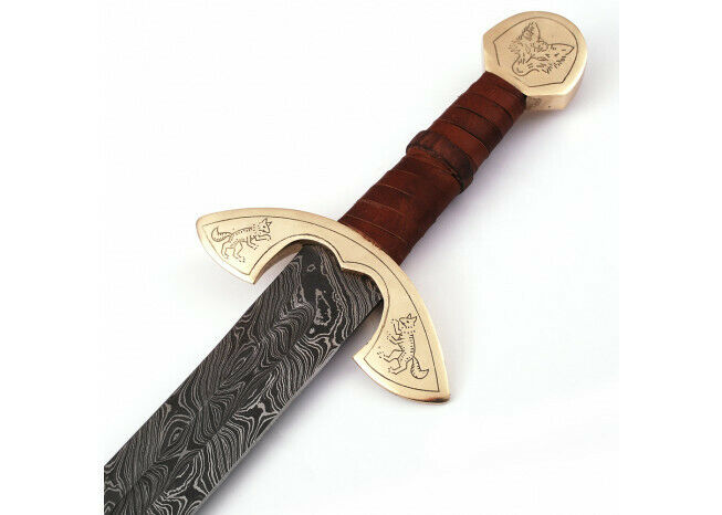 Custom Handmade Damascus Steel 36 Inches Double Edge Viking Functional Sword Battle Ready With Leather Sheath ,Gift for Him ,Birthday Gift