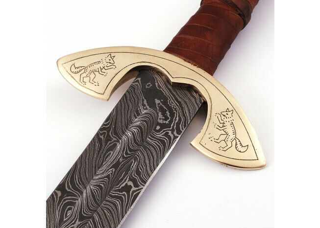 Custom Handmade Damascus Steel 36 Inches Double Edge Viking Functional Sword Battle Ready With Leather Sheath ,Gift for Him ,Birthday Gift