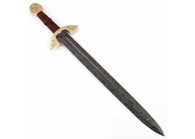 Custom Handmade Damascus Steel 36 Inches Double Edge Viking Functional Sword Battle Ready With Leather Sheath ,Gift for Him ,Birthday Gift